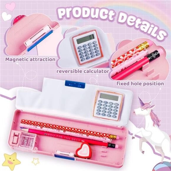 Henoyso Multifunctional Pencil‎ Box for Girls Unicorn Pencil Case with - Picture 4 of 7